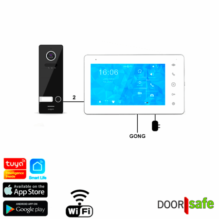 DS7701 PRO | HD-Internet-Türklingel mit Kamera | Schwarz | 7″ Touchscreen | BUS | 2-Draht von der Türklingel zum Bildschirm | Bildschirm über 2,4 GHz WLAN mit dem Internet verbinden | 32 GB und NAS