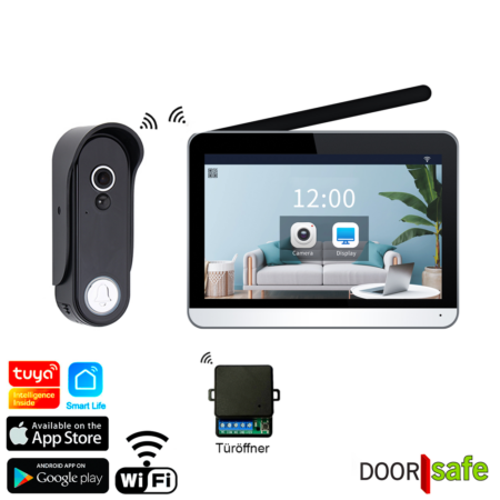 DS4655 mit WLAN & App | HD Funk Türklingel mit Kamera | drahtlos, größere Signalreichweite (868 MHz) | 7″ Touch Bildschirm | Türklingel auf Strom oder austauschbarem Akku | mit PIR-Bewegungssensor | mit drahtlosem Entriegelungsmodul | Bildschirm kann mit 2,4/5 GHz WLAN verbunden werden | 32Gb