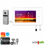 DS7565 | HD-Internet-Türklingel mit Kamera | Türklingel in Silber oder Schwarz | 7"-Touchscreen | 4-Draht-Verbindung zwischen Türklingel und Bildschirm | 2,4/5-GHz-WLAN oder Netzwerkkabel | Bildspeicherung im Bildschirm auf 32-GB-SD-Karte