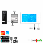 DS7703 | HD-Video-Türklingel mit Kamera | 7"-Touchscreen | mit Internet- & App-Option | schwarz | 2-Draht | BUS | 2-Draht von der Türklingel zum Internetmodul | Bildschirm per 2,4/5-GHz-WLAN oder Netzwerkkabel mit dem Internet verbinden | 32 GB & NAS