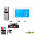 DS6691 PoE | HD-Video-Türklingel mit Kamera aus Metall mit PoE IEEE 802.3af | silber | mit 7-Zoll-Touchscreen | mit PoE-Switch | 32 GB Bildschirm & NAS