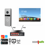 DS6692 PoE | HD-Video-Türklingel mit Kamera aus Metall mit PoE IEEE 802.3af | silber | mit 8-Zoll-Touchscreen | mit PoE-Switch | 32 GB Bildschirm & NAS