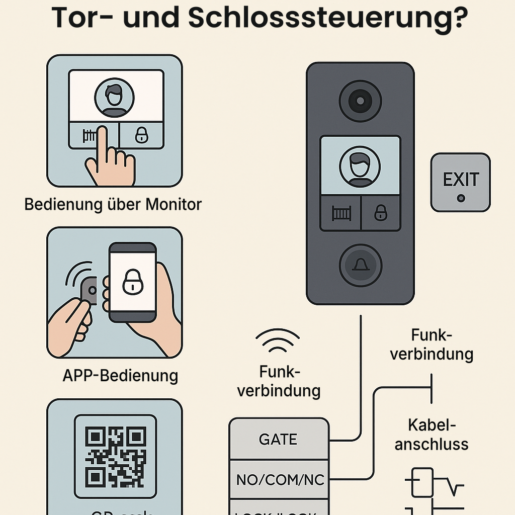 Tor- und Schlosssteuerung mit Doorsafe 2-Draht-Außenstationen: per Monitor, App, Funk oder Kabel