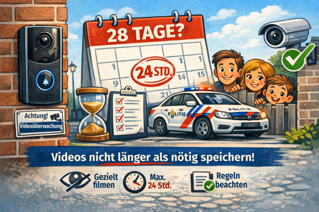 Videoaufnahmen der Türklingel nicht länger als nötig speichern: gezielt filmen, max. 24 Stunden, Regeln beachten
